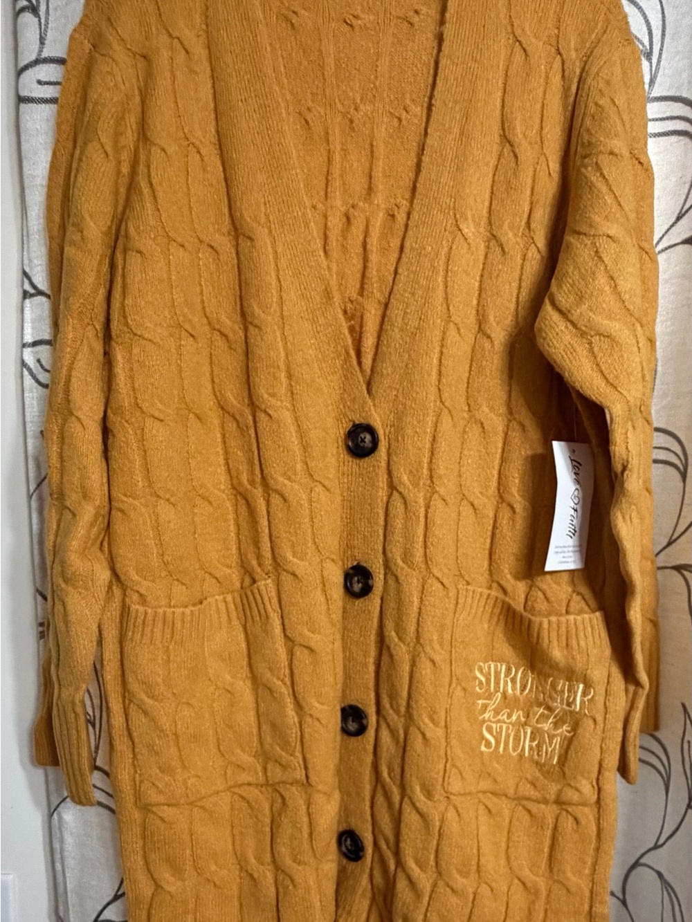 Brand new with tags Embroidered Mustard Cable-Knit Long Cardigan - Unbranded